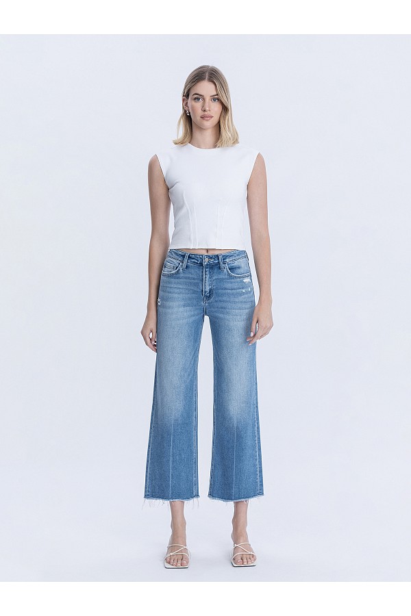 HIGH RISE RAW HEM CROP SLIM WIDE LE...